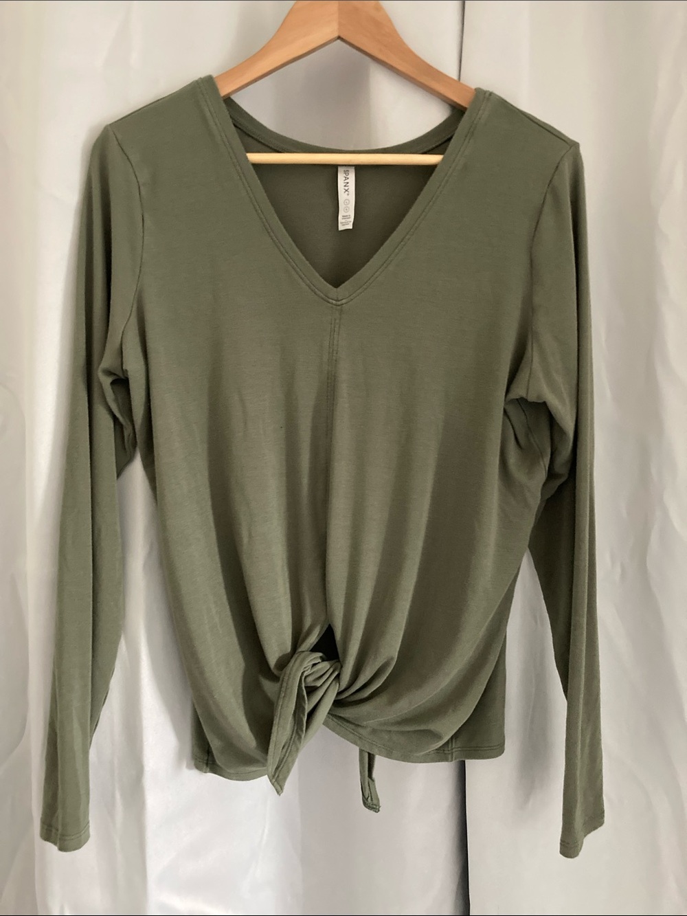 SPANX Olive Green V‑Neck Long Sleeve Top